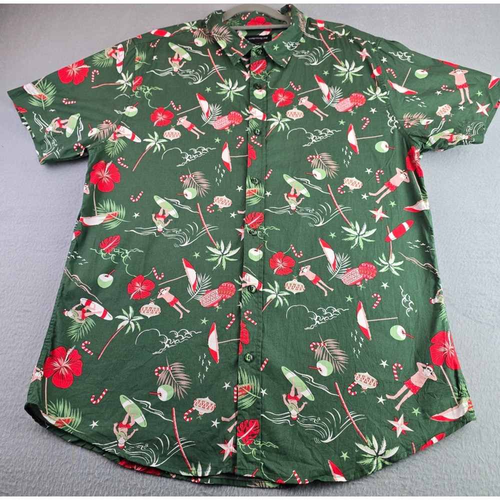 Warehouse One Large Christmas Hawaiian Shirt Santa Surf Tropical Holiday Xmas